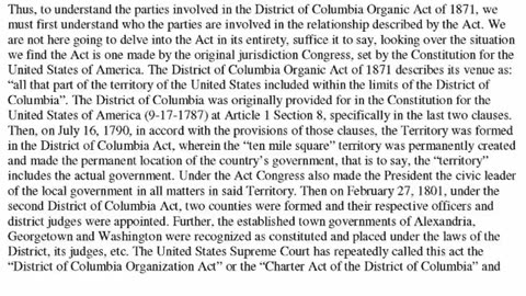 District of Columbia Act of 1871 Defacto formed 1 It is an Act. They are taking ACTION against you.