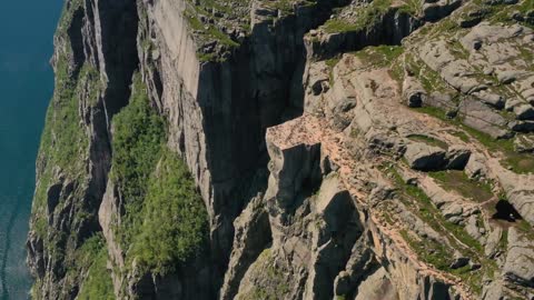 aerial footage pulpit rock preikestolen beautiful nature norway
