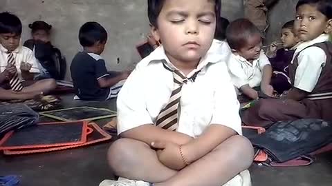 Funny sleeping at school boy