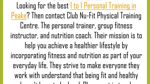 Looking for the best 1 to 1 Personal Training in Peake?