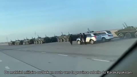 Uzbek military equipment on its way to the rebellious province of Karakalpakstan.