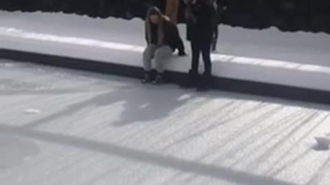 Girls attempt to skate on "frozen" pool, end up falling through ice