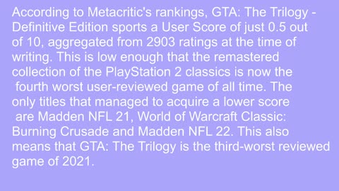 GTA trilogy remastered poorly reviewed