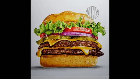 hyper realistic drawing colored pencil step by step 🍔#shorts