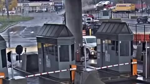 The Moment Car goes full Evel Kneivel before Exploding at U.S Canada Border