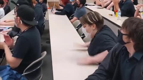 University of North Texas classroom in Denton erupted into chants of "f*ck these fascists" and slammed their fists on the desks as Jeff Younger tried to speak