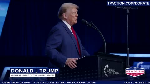 Donald Trump takes the stage at Turning Point’s People’s Convention in Detroit