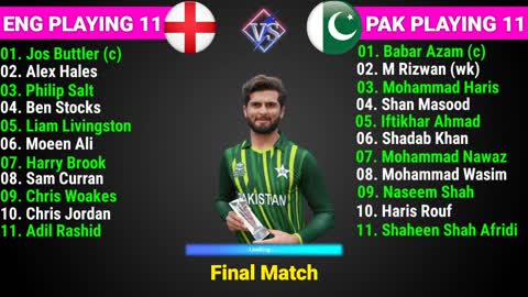 T20 World Cup 2022 England vs Pakistan Playing 11 Comparison ENG vs PAK Playing 11 Final Match