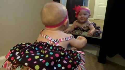 Cute Baby Talking To Herself In Mirror!