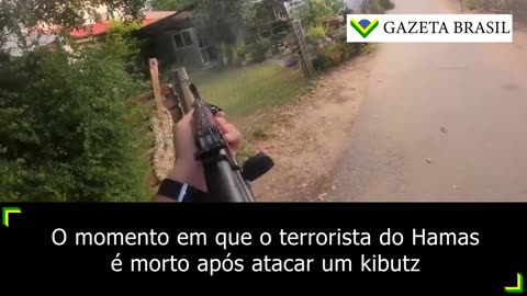 Vídeo mostra o momento em que um terrorista do Hamas é morto após atacar um kibutz