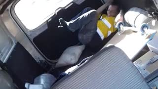 Man Slips out of Moving Van during Turn
