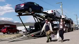 Loading and Unloading Auto Transport Carrier in Fast Motion