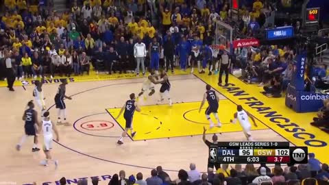Draymond Green backpack triple with the shot clock winding down as he checks back into the game