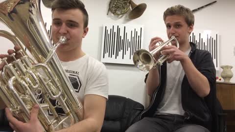 Super Mario theme masterfully played on trumpet & euphonium