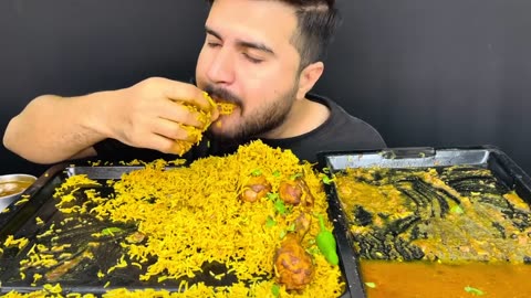 Spicy mutton with mutton curry and spicy rice + chicken legs | food asmr |