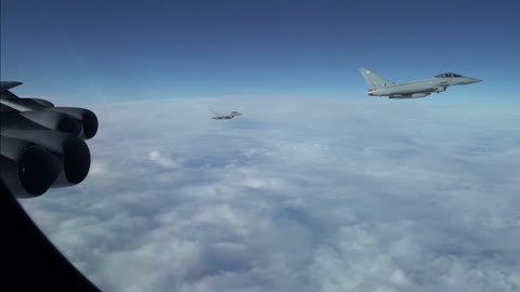 F-16 MIG-29S Ukrianian And Eurofighter Typhoon escorting B-52