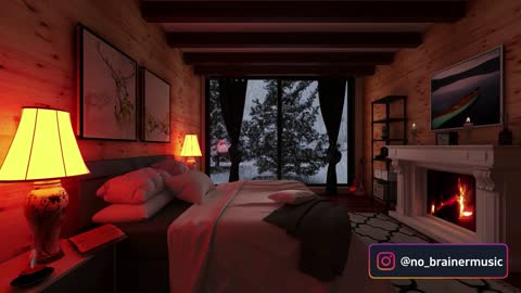 Cozy Cabin Ambience - Crackling Fireplace Sounds & SnowFall for Sleep, Relaxation, Reading- 3 Hrs