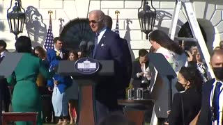 ‘I Tell You What;’ Confused President Biden Attempts To Talk Into Microphone Over Blaring Music