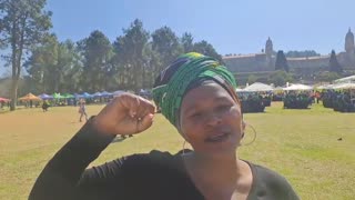 Mavis Khumalo from Boksburg speaks at the Women's Day march to the Union Buildings in Pretoria.