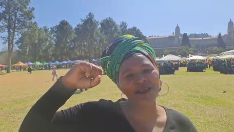 Mavis Khumalo from Boksburg speaks at the Women's Day march to the Union Buildings in Pretoria.