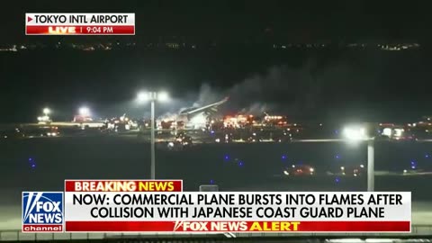 Tokyo-Japanese Coast Guard Mid Air Collision, Plane Bursts into Flame's, 5 Crew Killed.