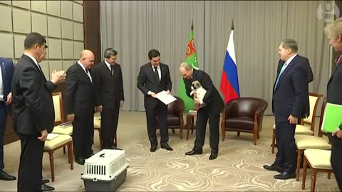 Putin's all smiles to get a puppy as birthday present..| 4 year old video ( Basak01)