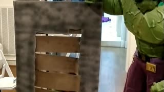 Green Goliath hulk teaches how to bust through a wooden wall at a birthday party in Houston Texas