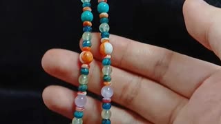 Natural turquoise and coral with spiny oyster Citrine Apatite Larimar handmade necklace