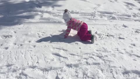 Younger sister fails while sledding