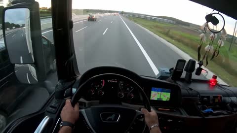 First View Truck driving Mann MAN TGX 18.510 German motorway truck