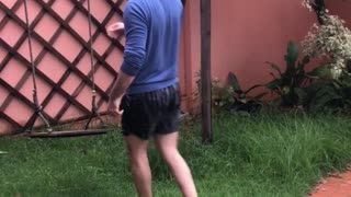 Man Trying Old Swing Takes a Tumble
