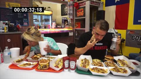 INSANE "AMERICAN FOOD" CHALLENGE DOUBLED?! With Randy Santel Record! Cleburne Texas | Man Vs Food