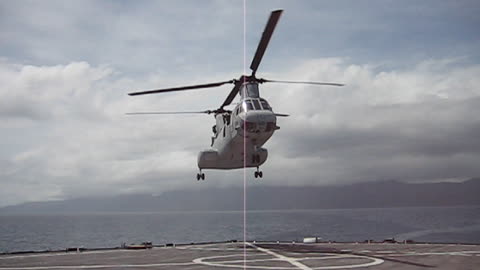 CH-46 Sea Knight landing on the flight deck of the USS HARPERS FERRY