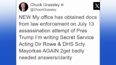 "Iowa Sen. Grassley Releases Shocking Bodycam Footage After Trump Assassination Attempt"