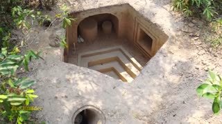 GIRL LIVING OFF GRID BUILD THE MOST SECRET UNDERGROUND DUGOUT SHELTER SWIMMING POOL