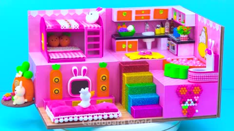EASY How To Make Cutest Pink Bunny House with Bunk Bed from Cardboard DIY Miniature Housep19