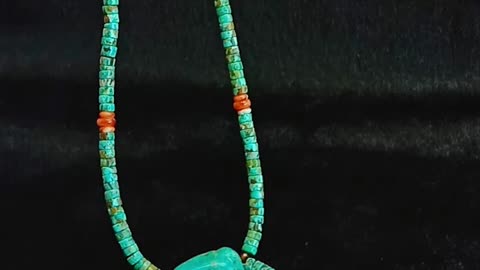 Natural turquoise and orange spiny oyster gheishi beads with faceted garnet pendant necklace