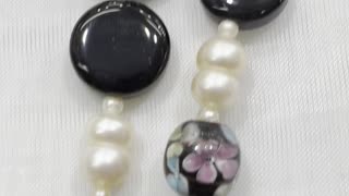 Handmade Unique 18” Necklace with Black Onyx, Freshwater Pearl, Glass Beads