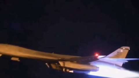 USAF Rockwell B-1 Lancer Strategic Bomber On Full Afterburners At Night