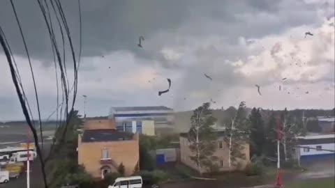 Powerful tornado tossing objects around like nothing