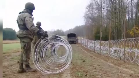 Installation of barbed wire by Poland on the border with Russia in Kaliningrad.