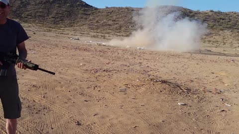 Old Man shoots cushion, now I have to clean up desert