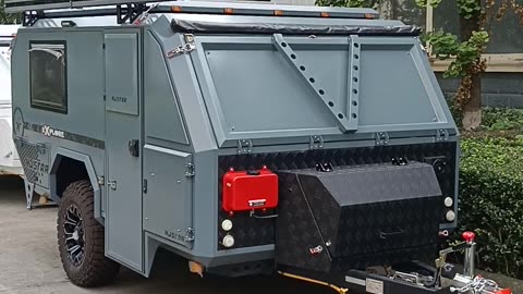 custom work njstar rv overlanding camper trailer with bike rack rear & electric generator for power