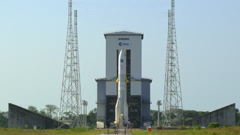 Hot-fire test of Ariane 6 core stage on launch pad