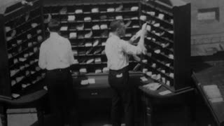 Clerks Casing Mail For Bags, United States Post Office (1903 Original Black & White Film)