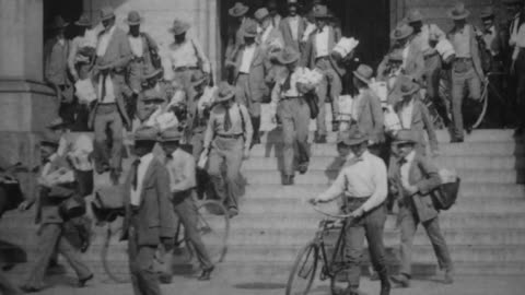 Carriers Leaving Building, United States Post Office (1903 Original Black & White Film)