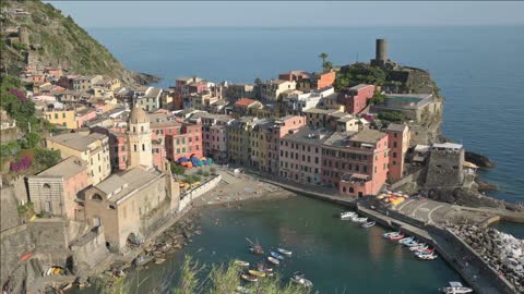 liguria italy june beautiful view of the village in the center the small
