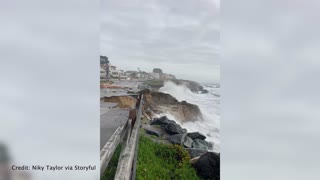 California bluff crumbles under powerful waves