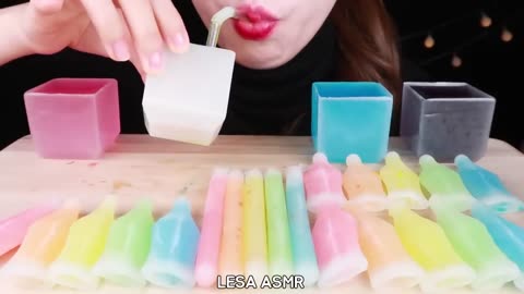 ASMR *FROZEN WAX CANDY* RAINBOW FOOD, WAX CUPS, WAX BOTTLES, WAX STICK EATING SOUNDS MUKBANG