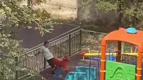 Dirty migrant is doing it to a innanimate object in a kids park in Europe